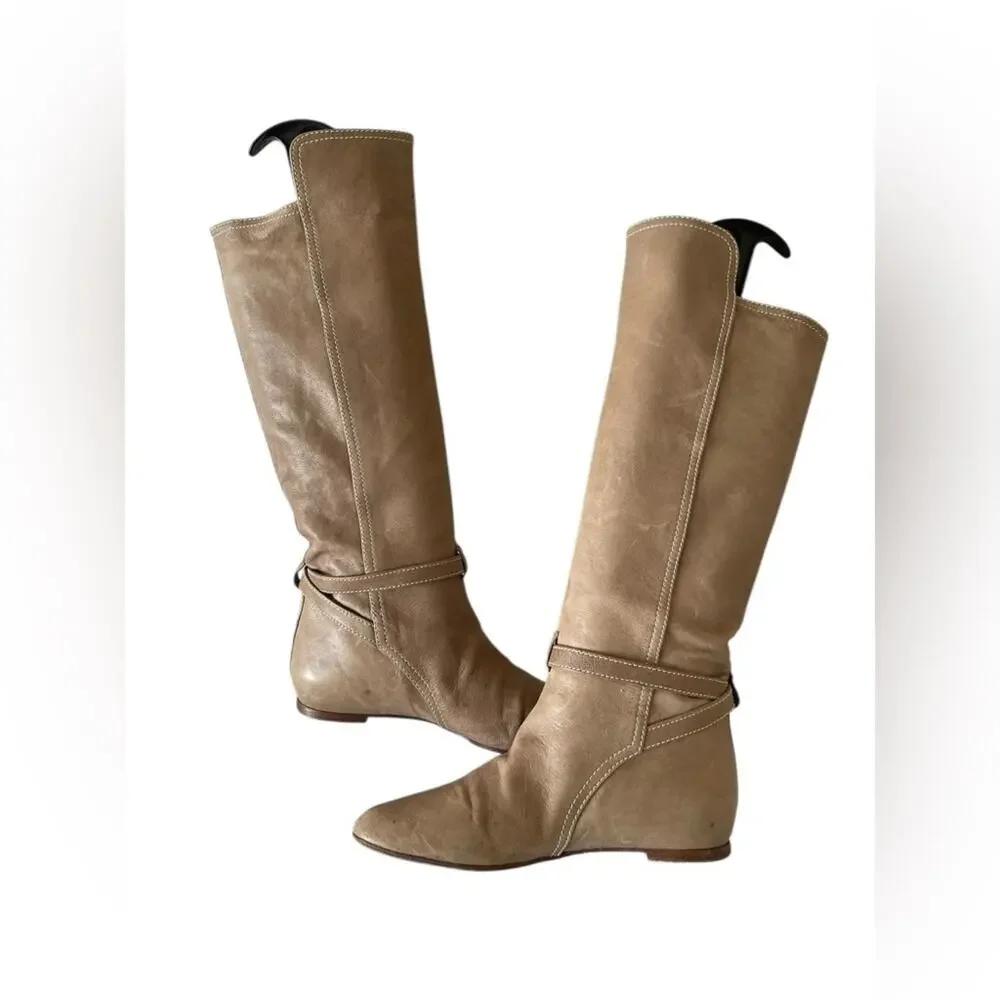 Chloé brown leather knee-high riding boots with a small ankle strap Sz:38.5